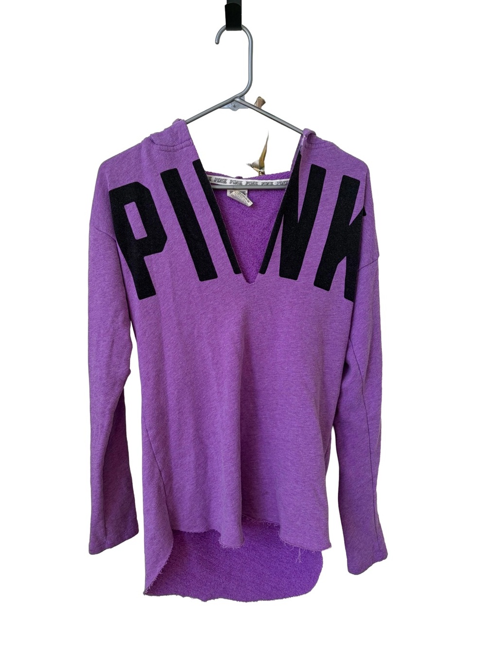 PINK Victoria's Secret Purple V-Neck Hooded Pullover with Black Lettering